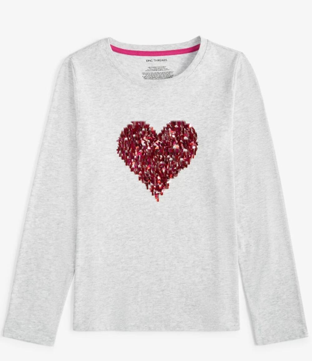 Epic Threads Girls Flip-Sequin-Heart Long-Sleeve T-Shirt Size XS